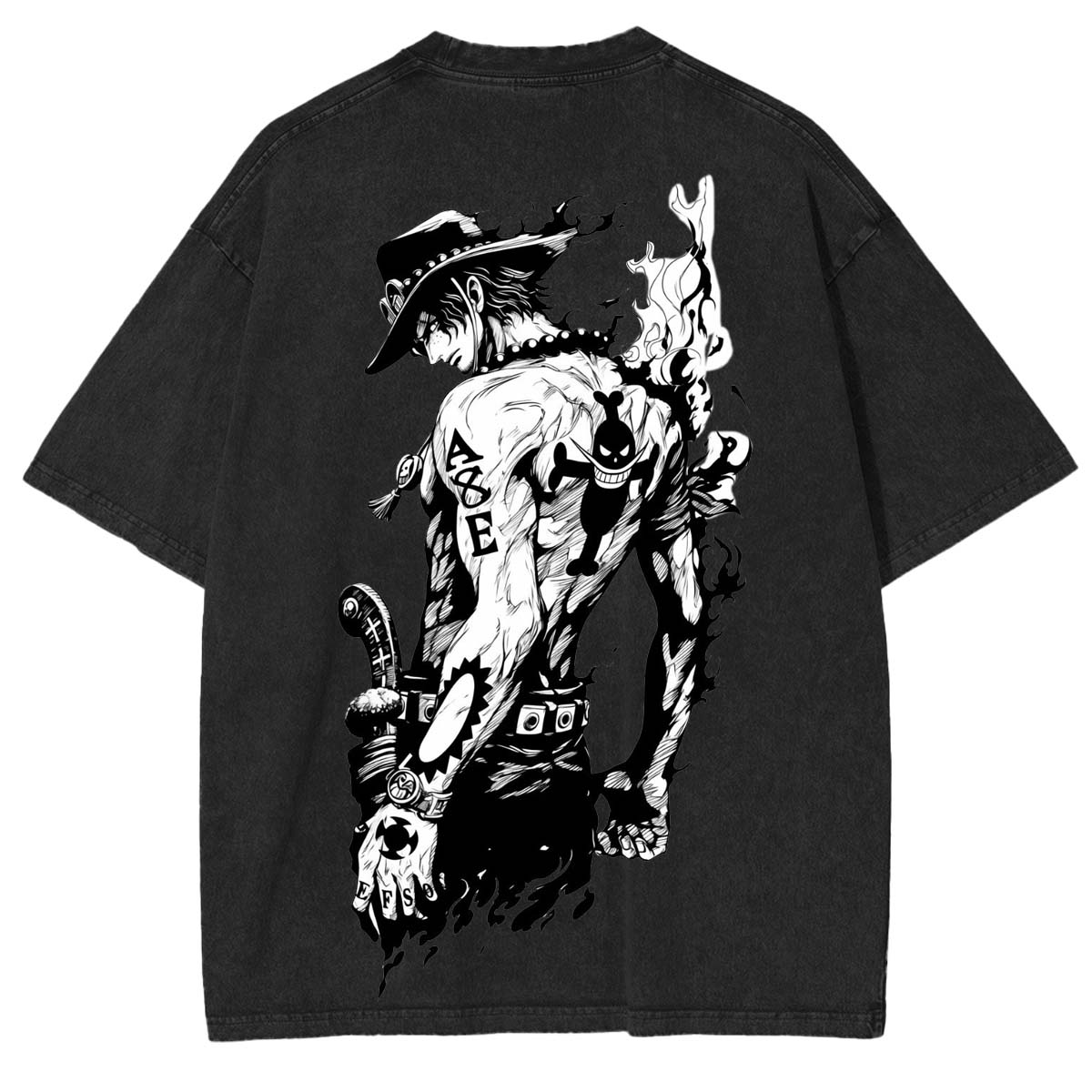Portgas D. Ace One Piece Anime Doppeldruck Vintage Washed T-Shirt