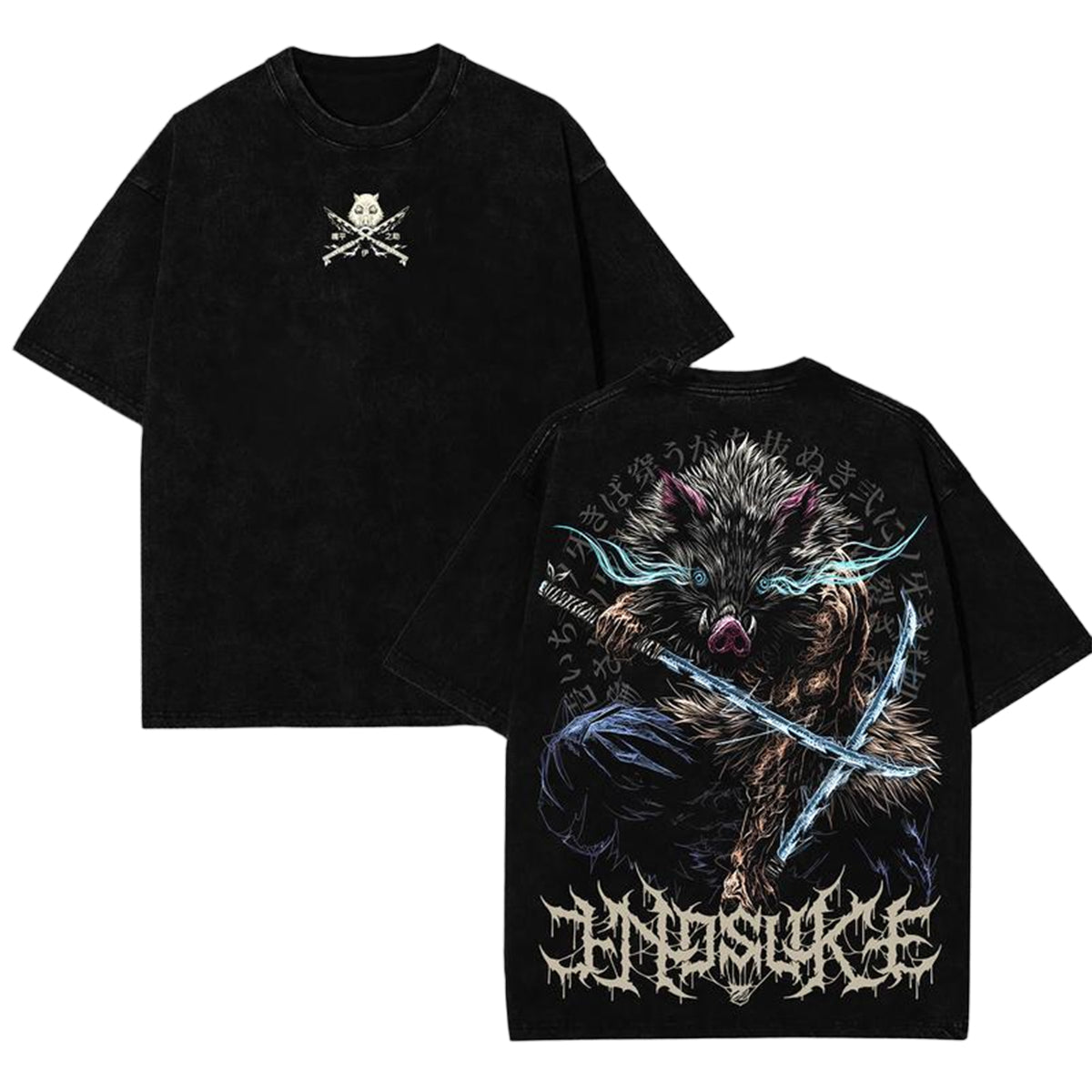 Demon Slayer Unisex Oversize, Anime Manga, gewaschenes, schweres Baumwoll-T-Shirt