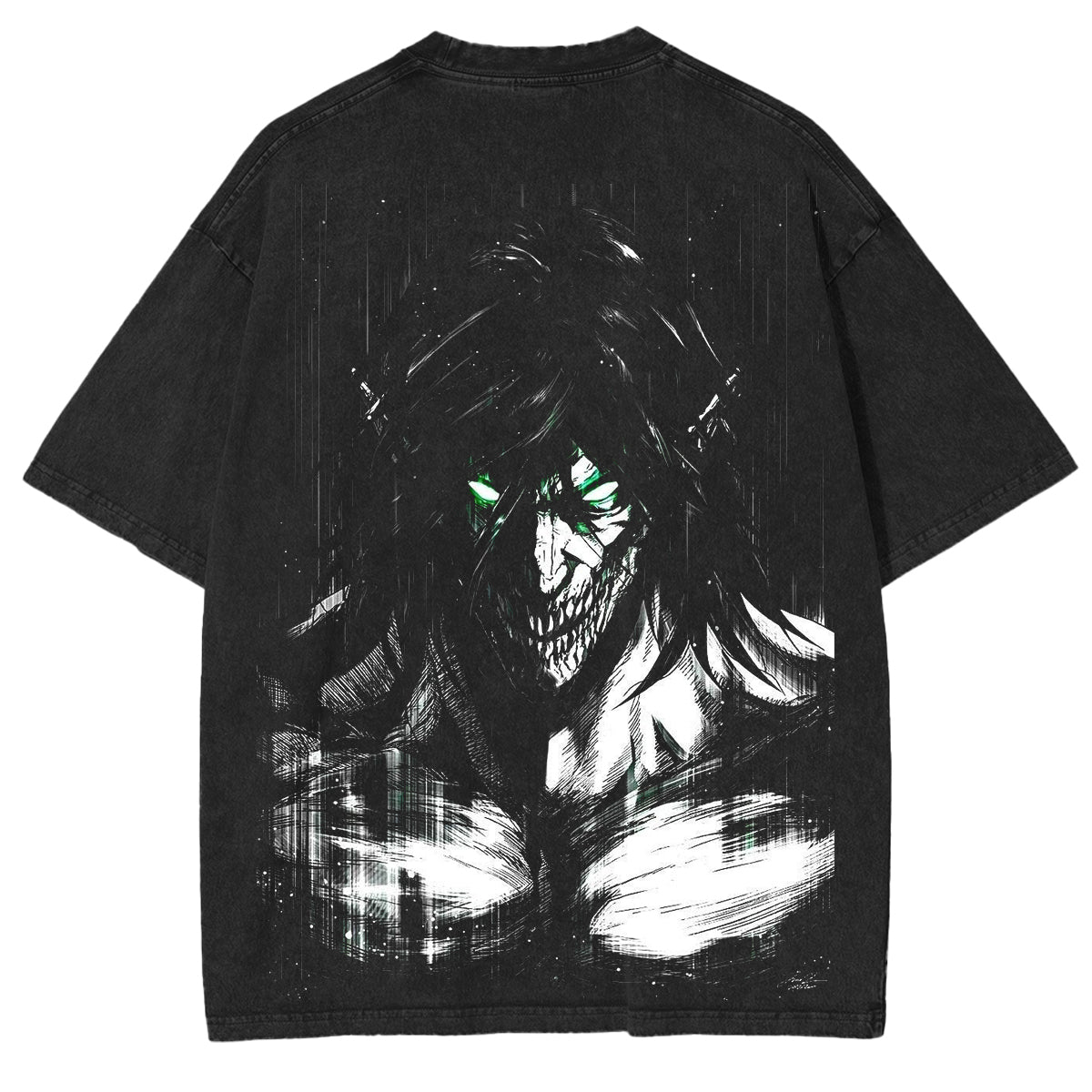 Retro Heavy Eren Yeager x Attack on Titan V2 Anime Doppeldruck Herren Vintage T-Shirt (verwaschen) Oversized T-Shirt