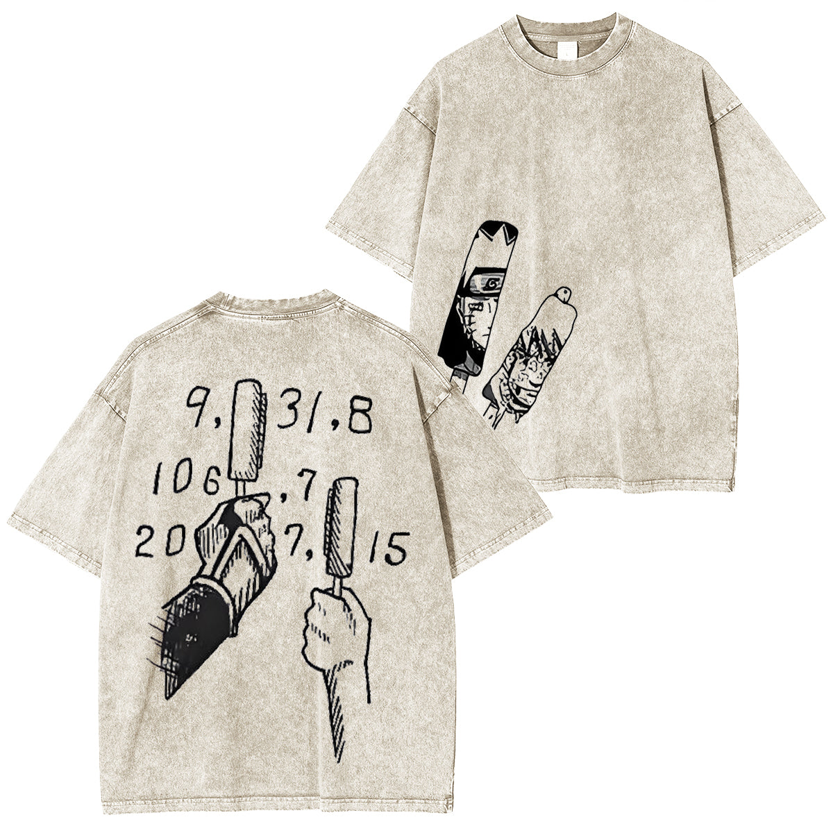 Jiraiya – Naruto Uzumaki Anime-T-Shirt, doppelt bedruckt, Vintage, gewaschen, Unisex