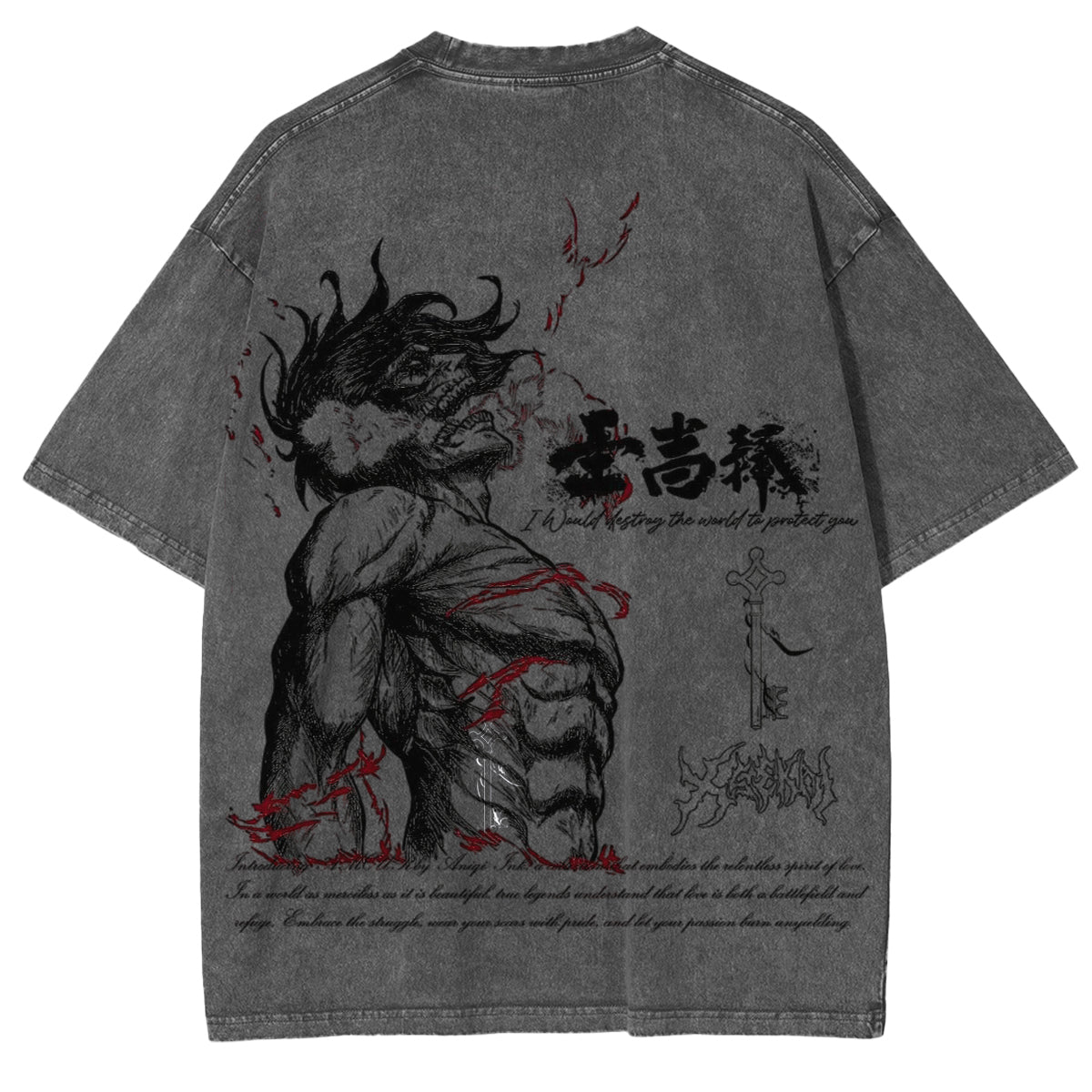 Attack on Titan, Eren Yeager, Vintage, gewaschenes Oversize-T-Shirt