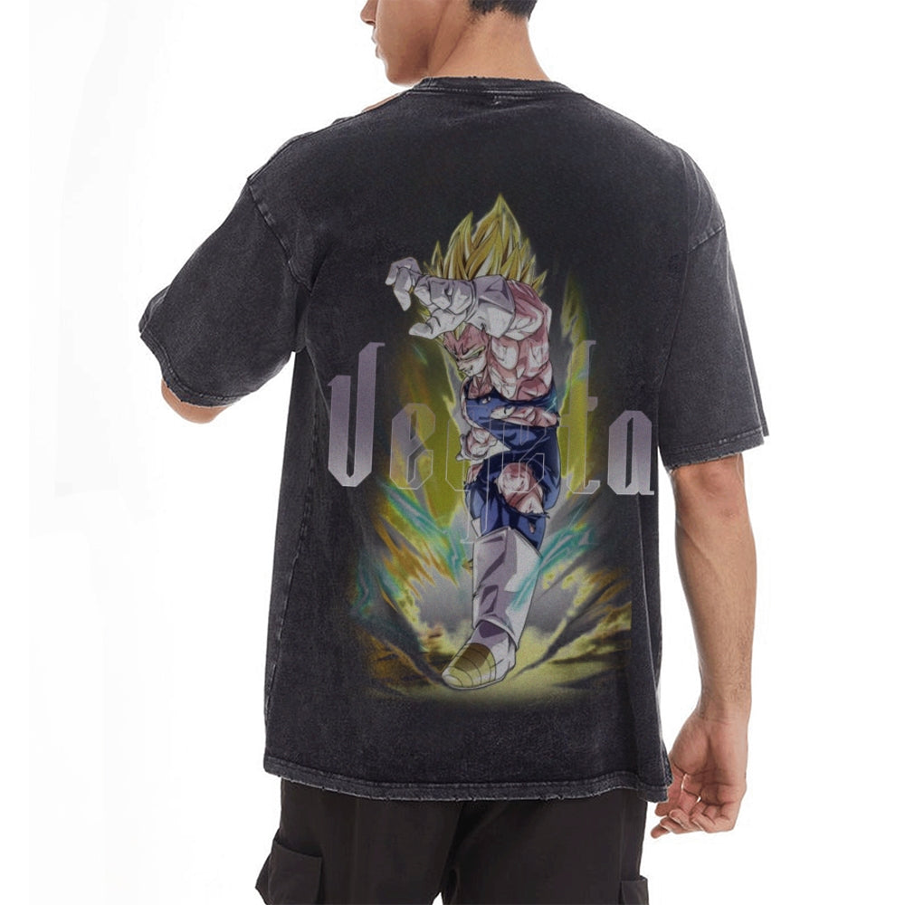 Dragon Ball Vegeta Oversize T-Shirt mit Vintage-Waschung – Anime Streetwear