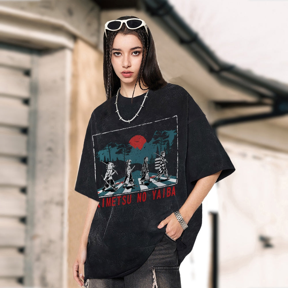 Unisex Vintage Demon Slayer Washed T-Shirt
