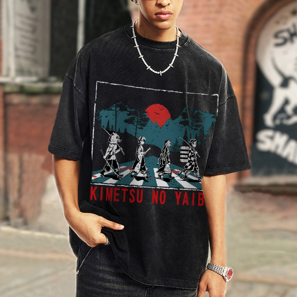 Unisex Vintage Demon Slayer Washed T-Shirt