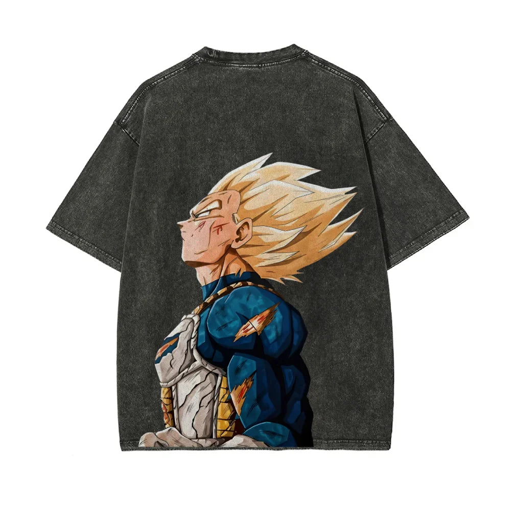 Dragon Ball Vegeta Oversize T-Shirt mit Vintage-Waschung – Anime Streetwear