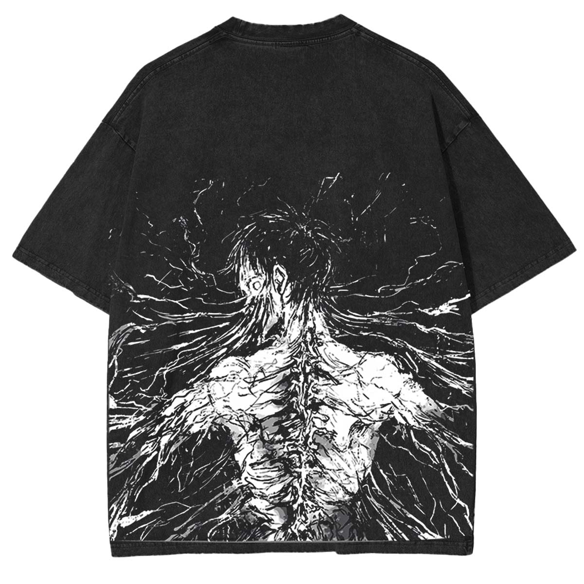 Retro Heavy Eren Yeager x Attack on Titan Anime-Print, Oversize-T-Shirt, gewaschen