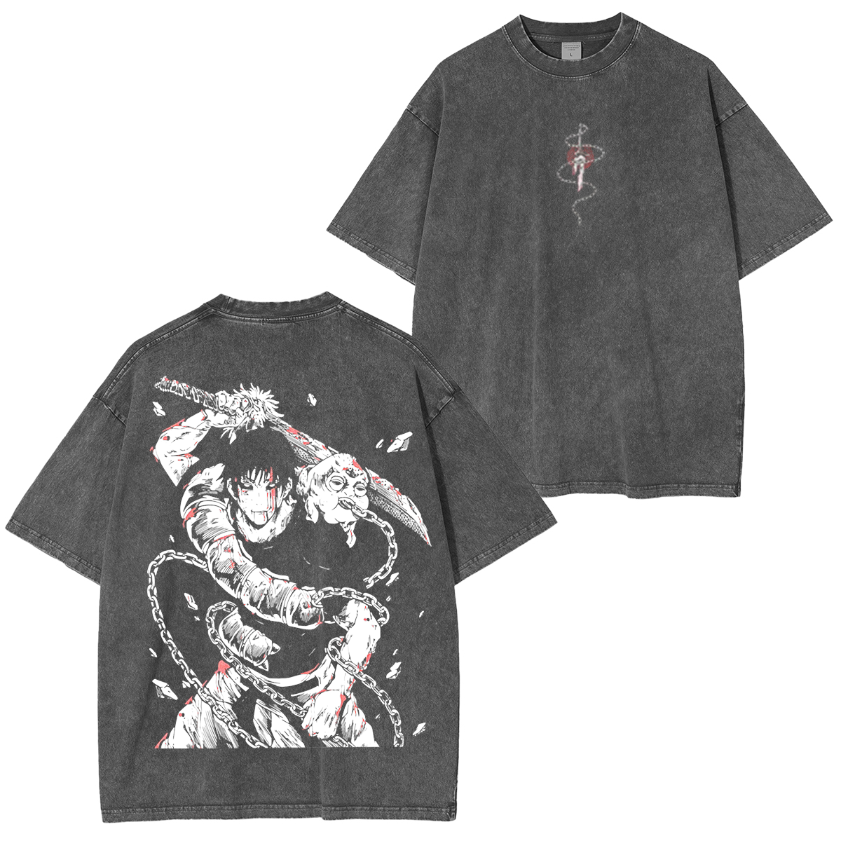 The Sorcerer Killer "Toji Fushiguro" Jujutsu Kaisen Anime Manga Acid Washed Leichtes Oversize-T-Shirt aus schwerer Baumwolle