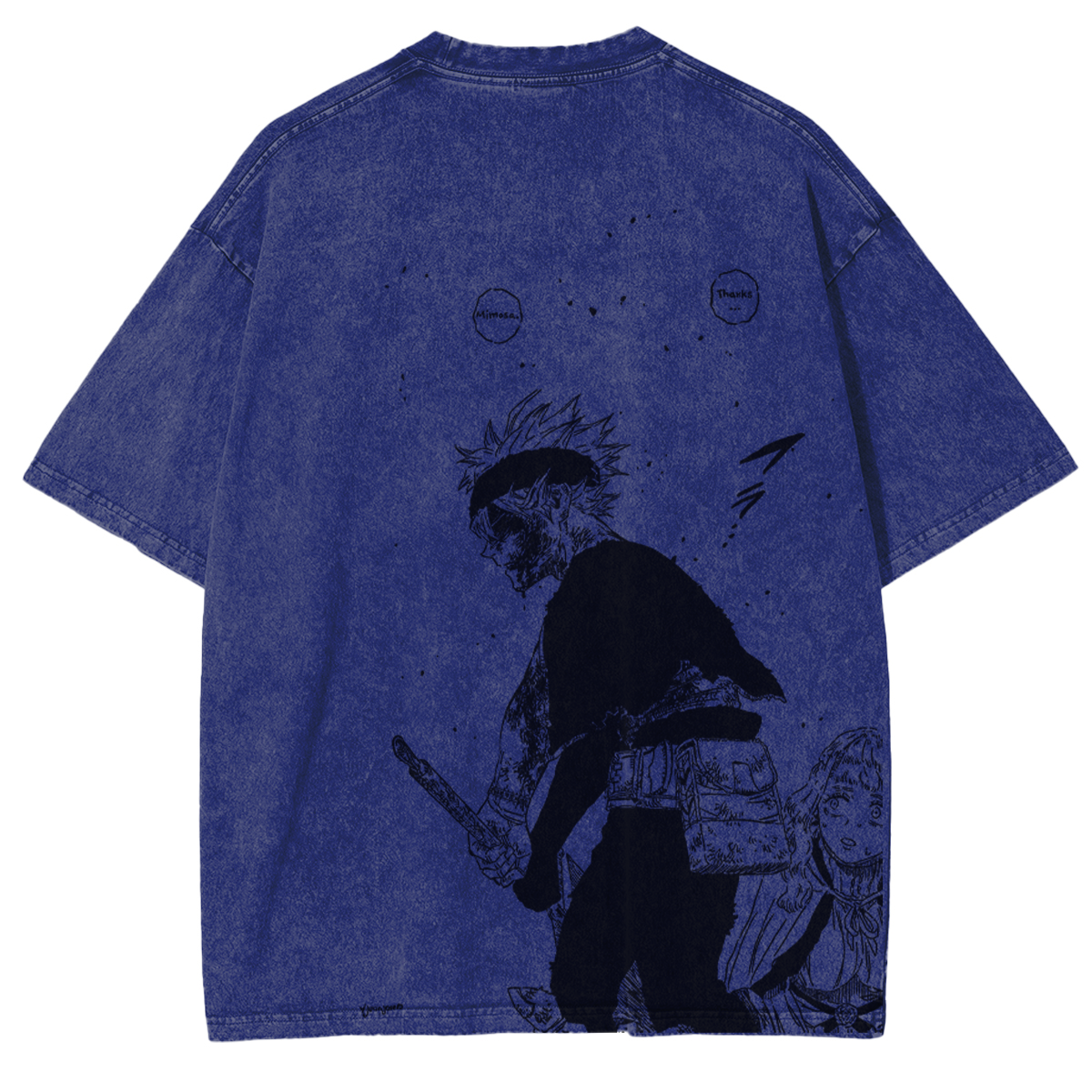 Asta x Black Bulls Black Clover Anime Doppeldruck Vintage Washed T-Shirt Unisex