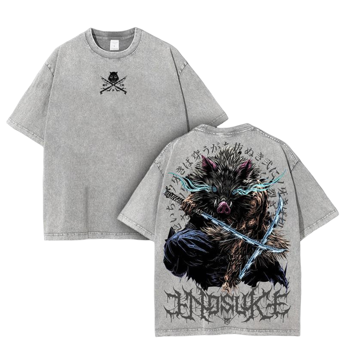 Demon Slayer Unisex Oversize, Anime Manga, gewaschenes, schweres Baumwoll-T-Shirt