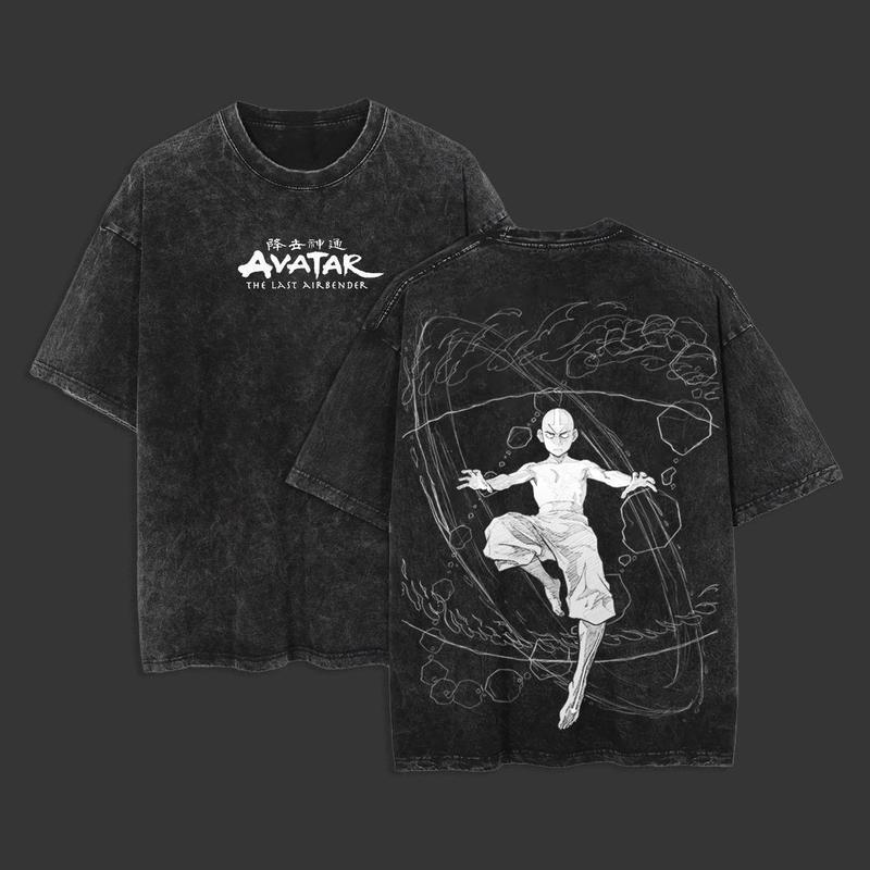 Retro Vintage, limitiertes Aang – The Last Air Nomad – The Avatar Anime, doppelt bedrucktes, gewaschenes Unisex-T-Shirt