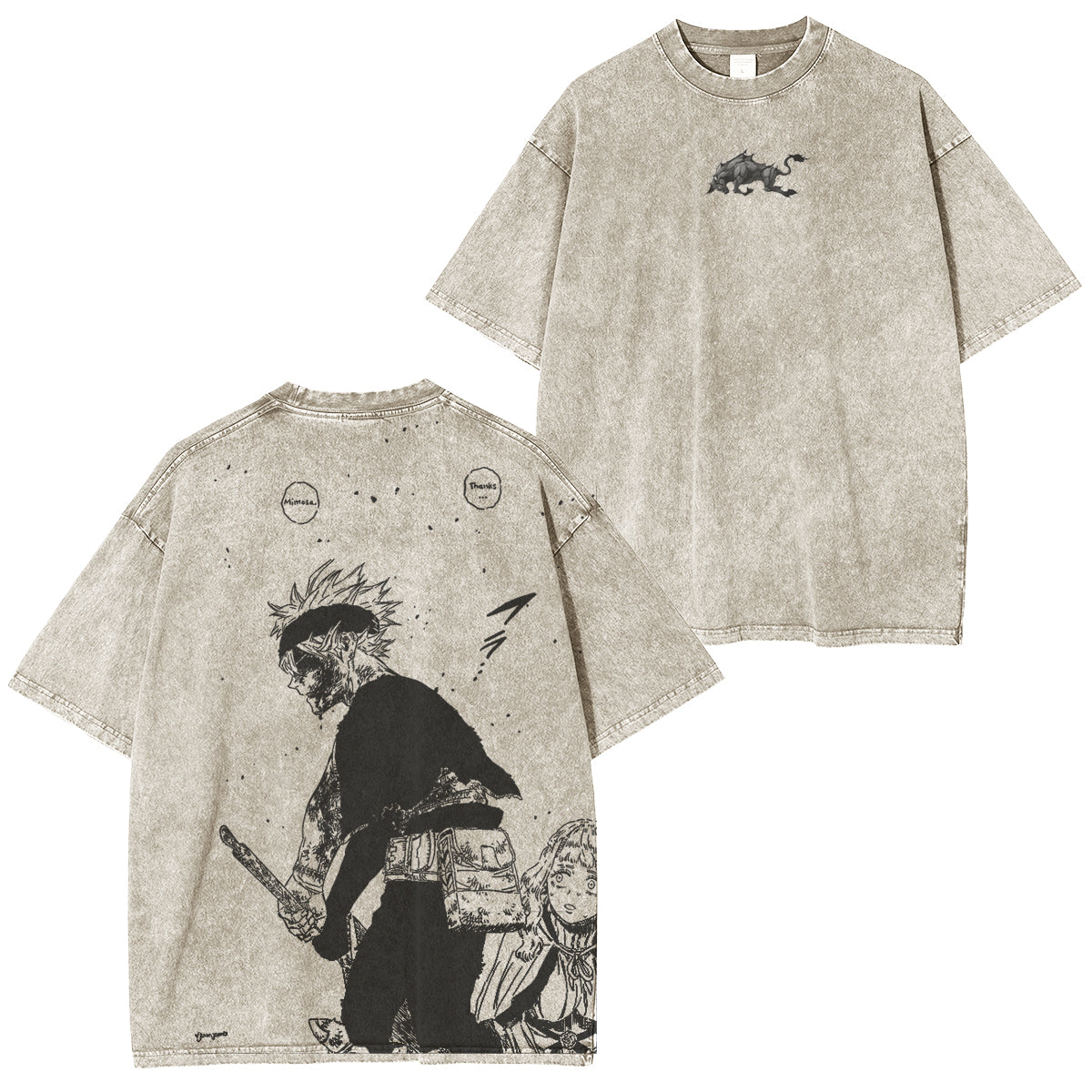 Asta x Black Bulls Black Clover Anime Doppeldruck Vintage Washed T-Shirt Unisex