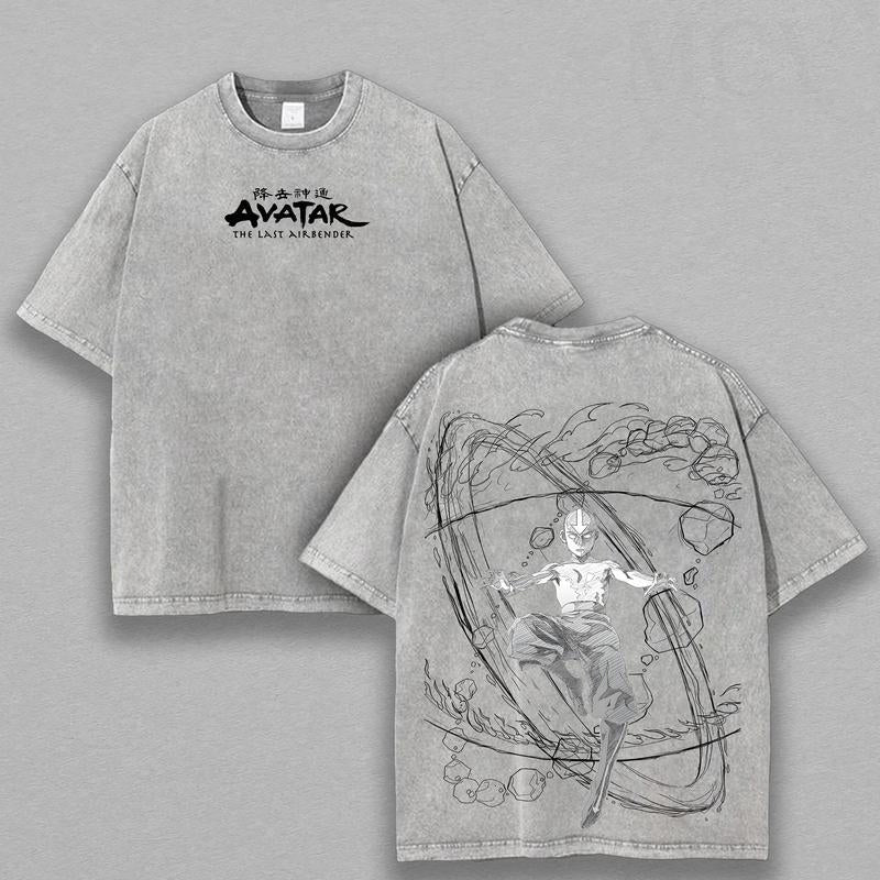 Retro Vintage, limitiertes Aang – The Last Air Nomad – The Avatar Anime, doppelt bedrucktes, gewaschenes Unisex-T-Shirt