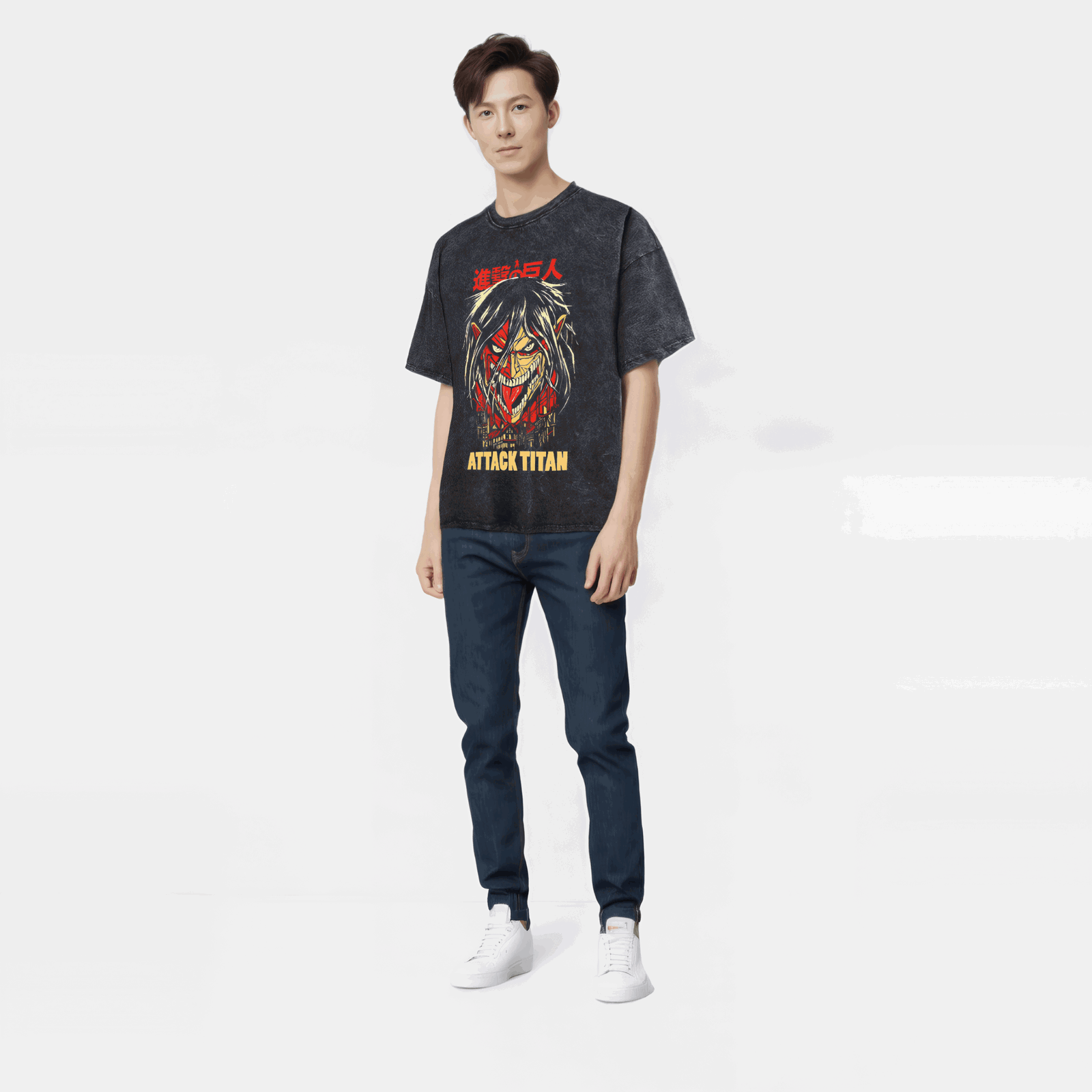 Anime Attack on Titan T-Shirt mit Vintage-Waschung Streetwear