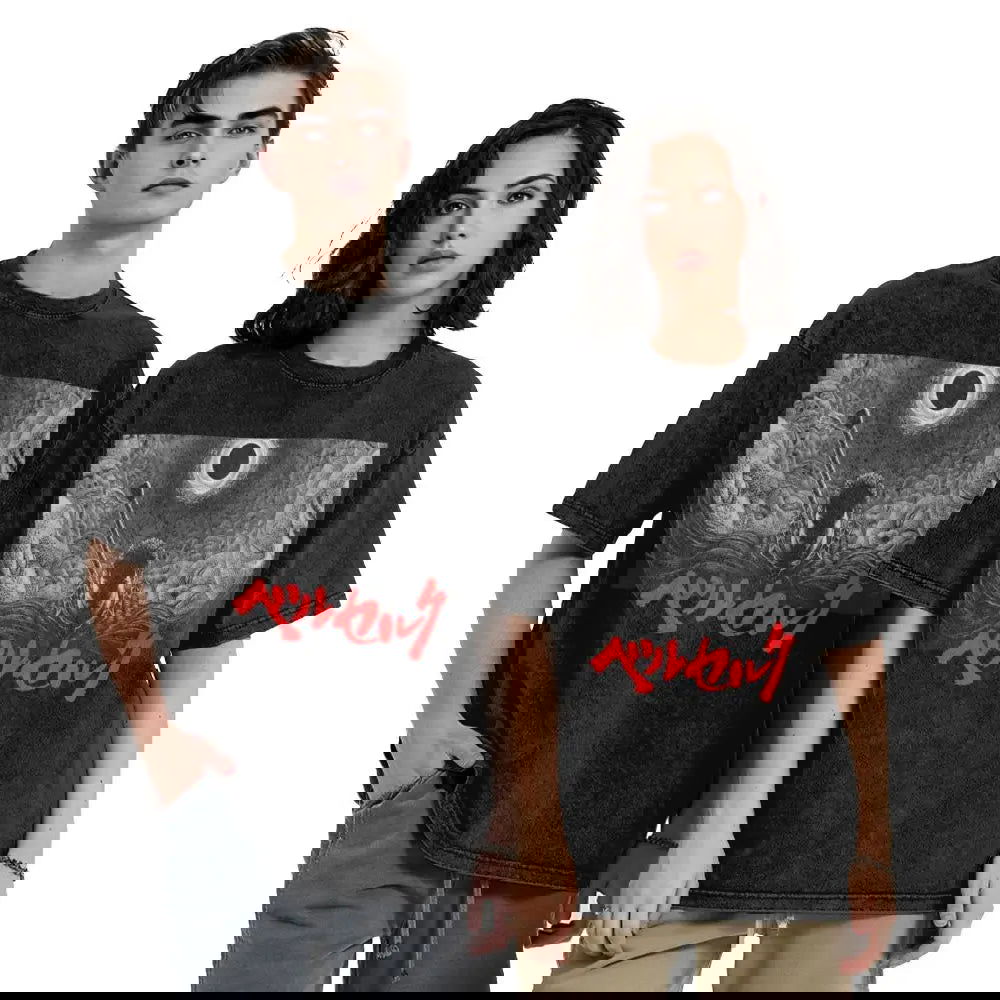 Anime Berserk Guts T-Shirt mit Vintage-Waschung – Version: Gesicht des Champs