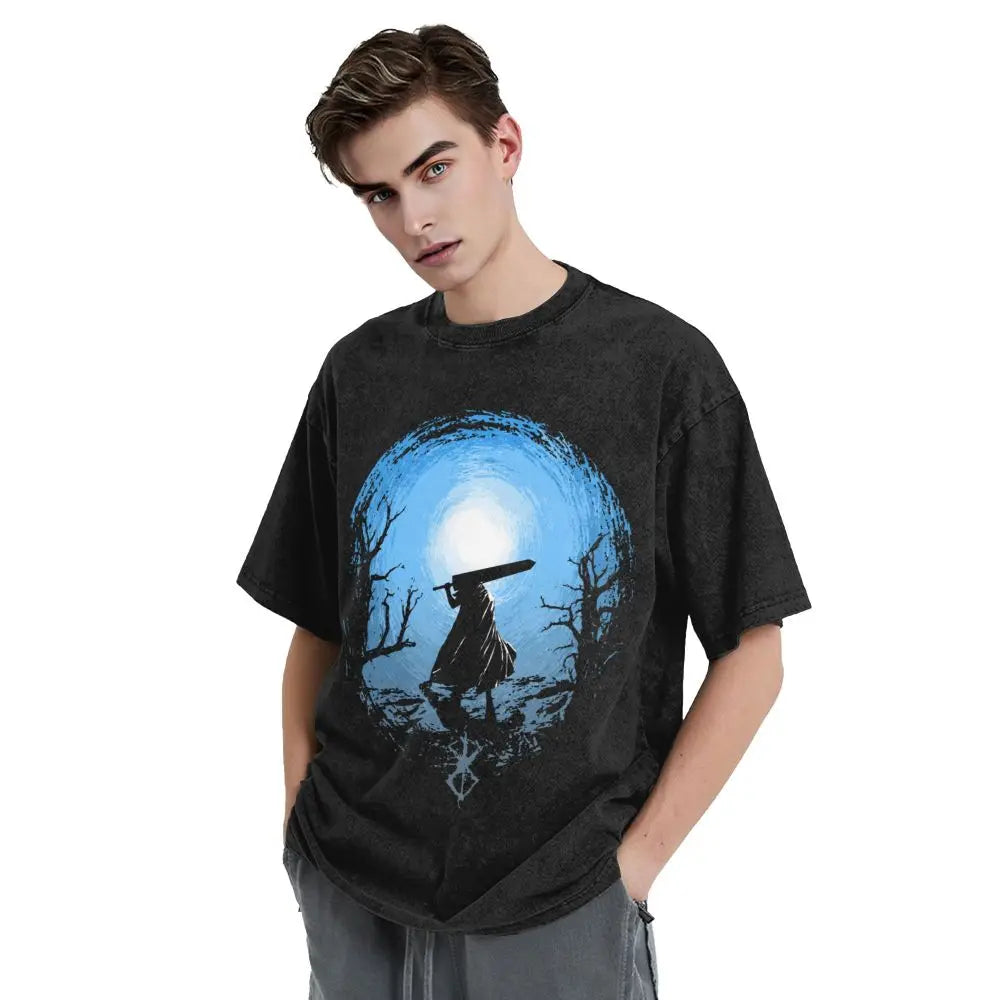 Anime Berserk Guts T-Shirt mit Vintage-Waschung – Version: Gesicht des Champs