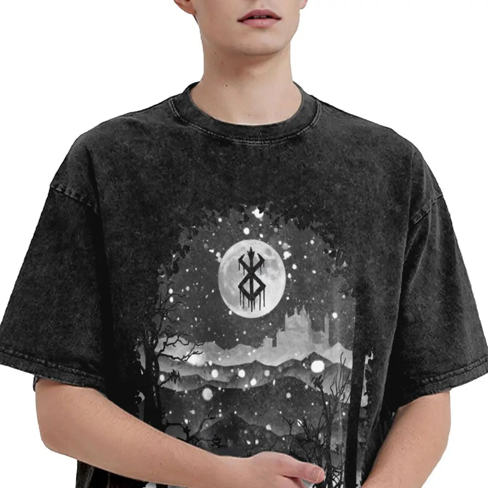 Anime Berserk Guts T-Shirt mit Vintage-Waschung – Version: Gesicht des Champs