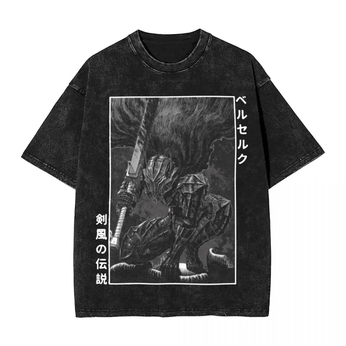 Anime Berserk Guts T-Shirt mit Vintage-Waschung – Version: Gesicht des Champs