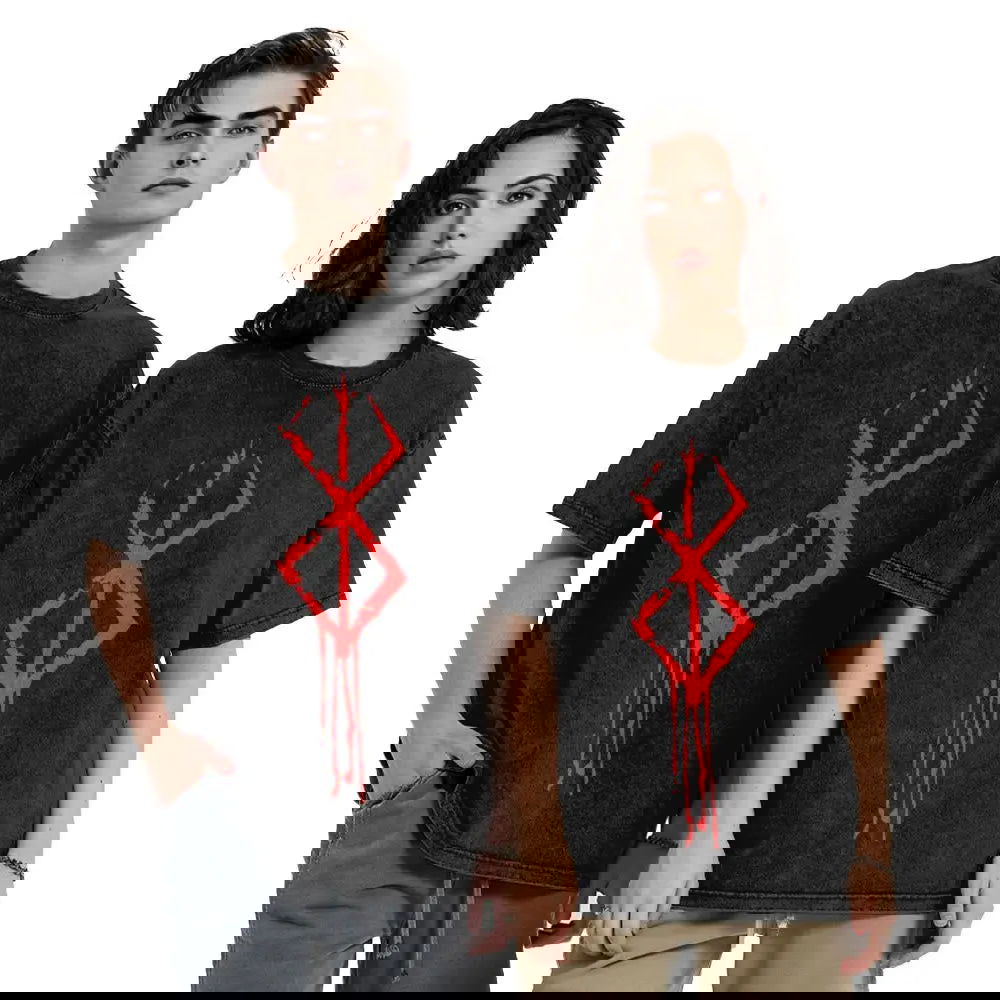 Anime Berserk Guts T-Shirt mit Vintage-Waschung – Version: Gesicht des Champs