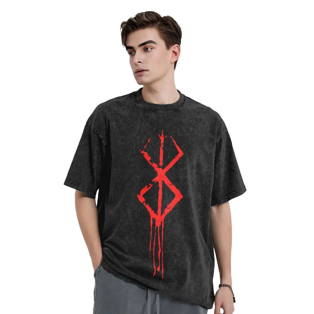 Anime Berserk Guts T-Shirt mit Vintage-Waschung – Version: Gesicht des Champs