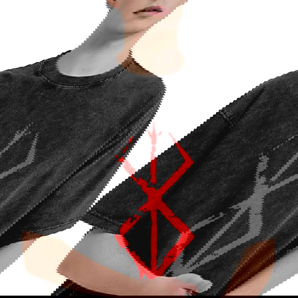 Anime Berserk Guts T-Shirt mit Vintage-Waschung – Version: Gesicht des Champs