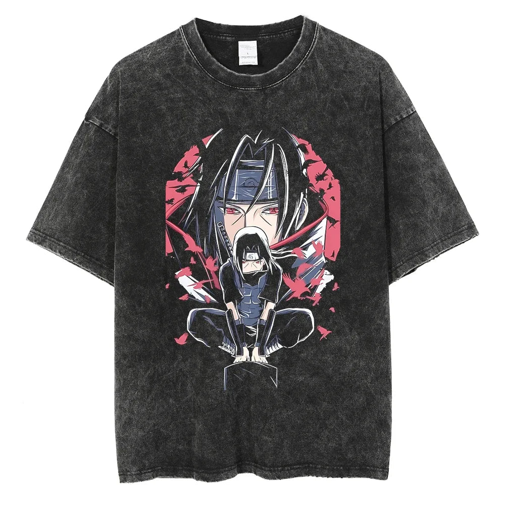 Itachi Uchiha Naruto T-shirt - Anime Streetwear Harajuku - Washed Vintage