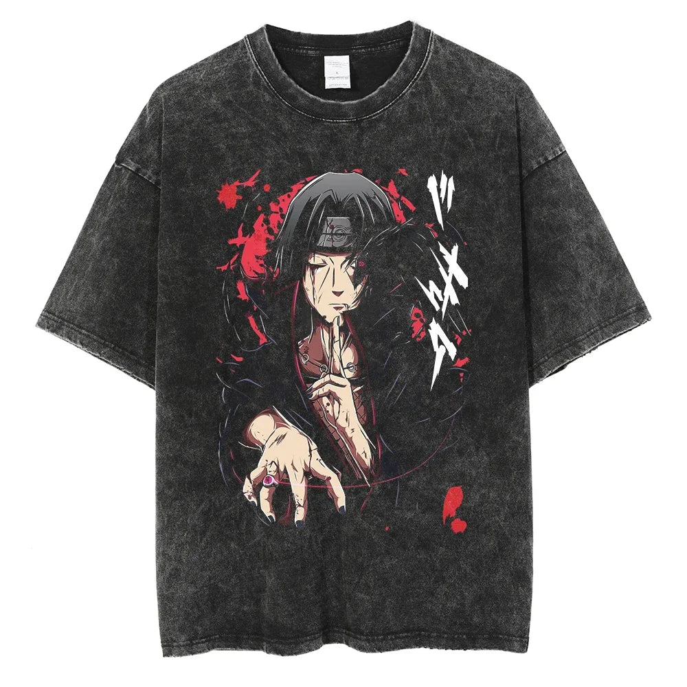 Naruto T-shirt Itachi Uchiha - Anime Streetwear Harajuku - Washed Vintage