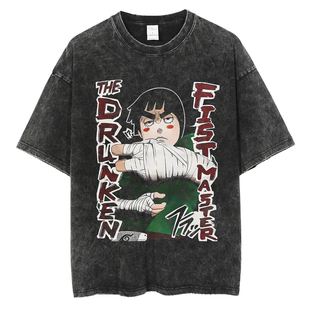 The Drunken Fist Master Naruto T-shirt - Anime Streetwear Harajuku - Washed Vintage