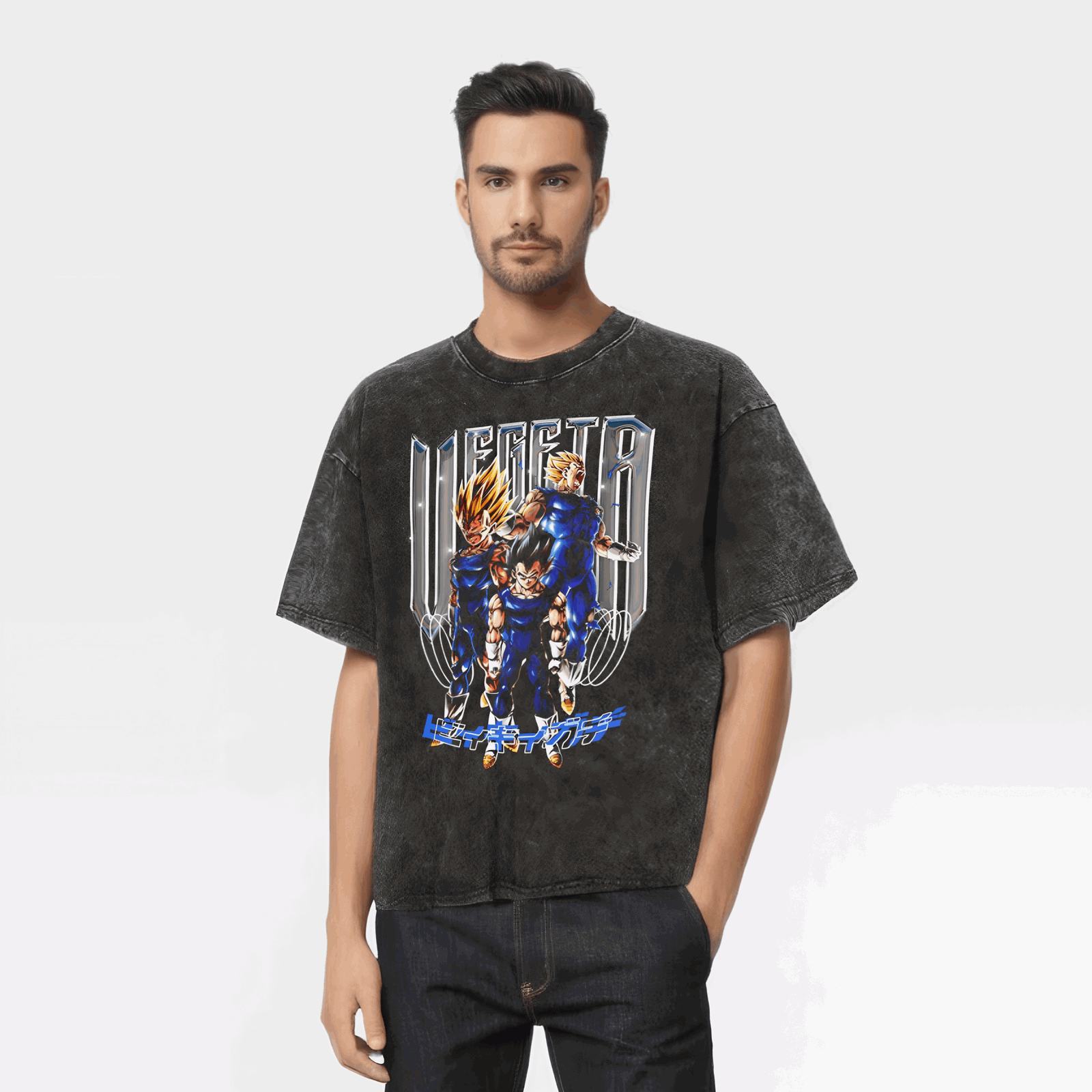 Dragon Ball Vegeta Oversize T-Shirt mit Vintage-Waschung – Anime Streetwear