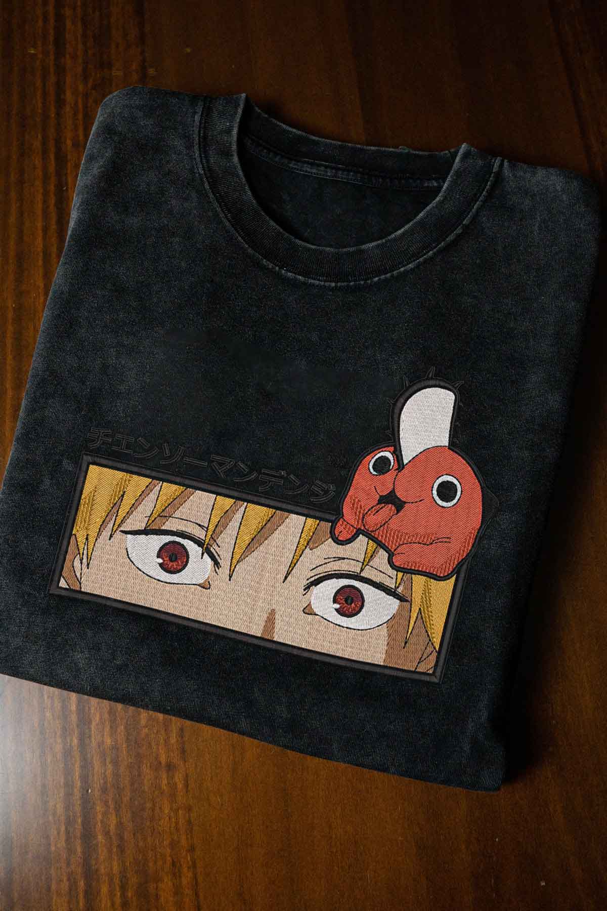 Denji x Pochita Stickerei-T-Shirt