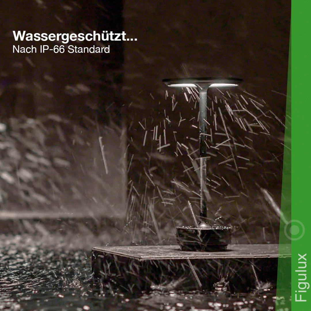 Stilvolle wetterfeste Akku-Tischlampe