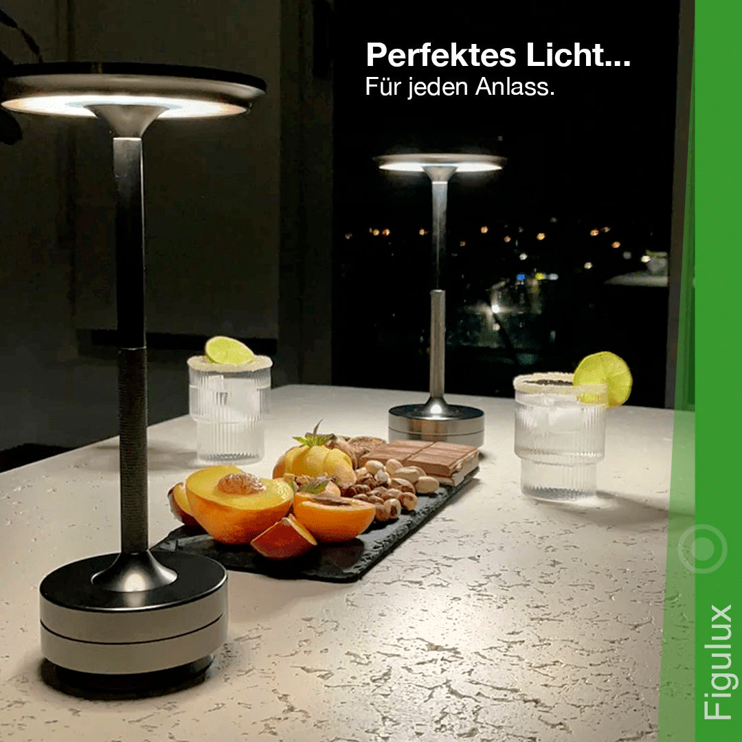 Stilvolle wetterfeste Akku-Tischlampe
