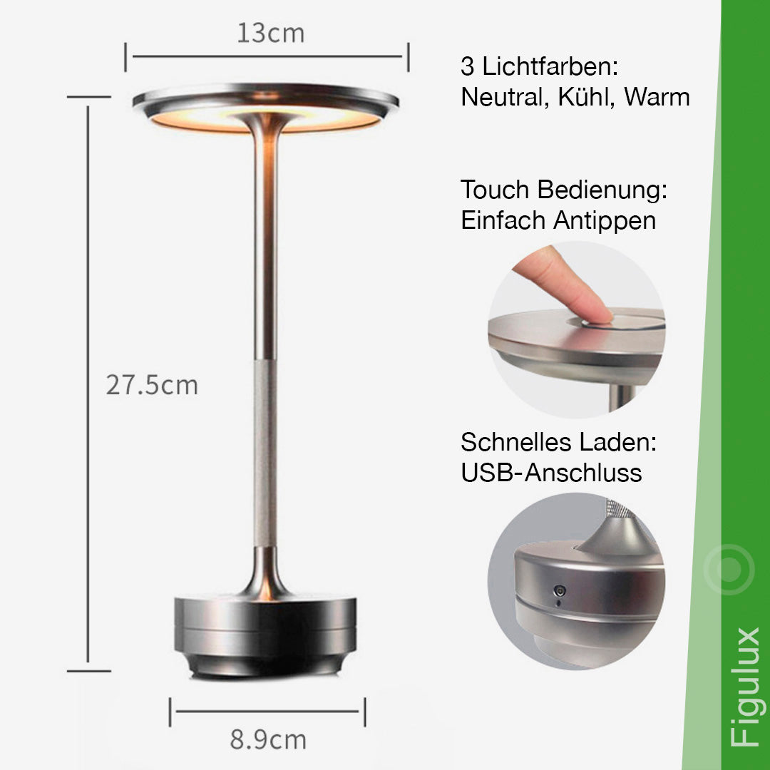 Stilvolle wetterfeste Akku-Tischlampe