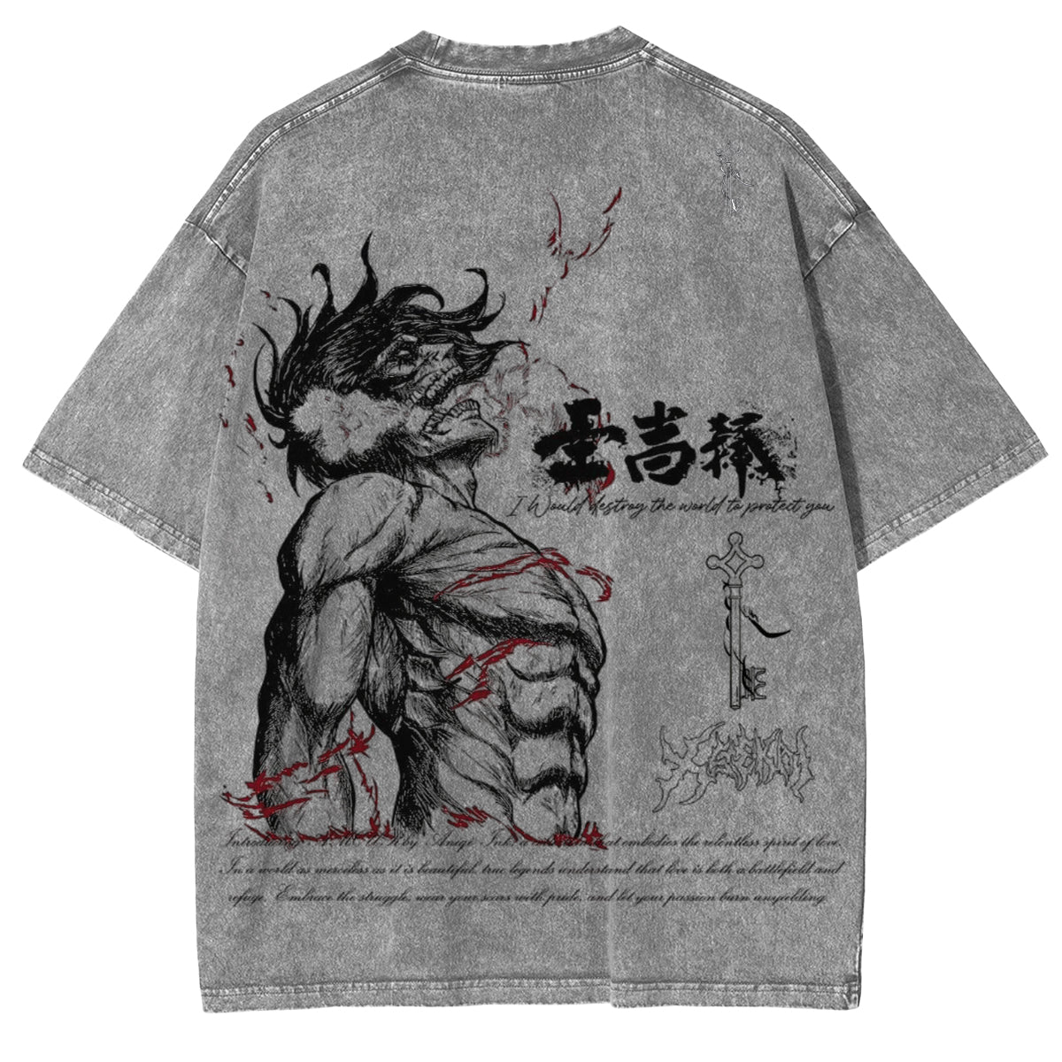 Attack on Titan, Eren Yeager, Vintage, gewaschenes Oversize-T-Shirt