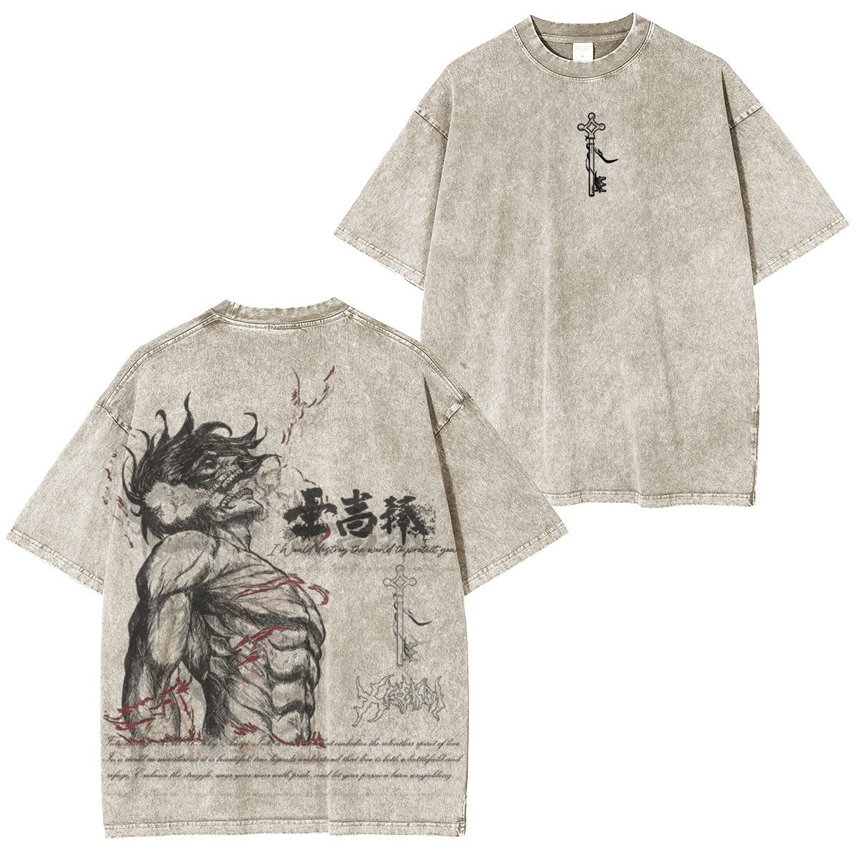 Attack on Titan, Eren Yeager, Vintage, gewaschenes Oversize-T-Shirt