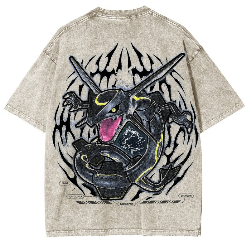 Rayquaza Vintage Oversize T-Shirt – Acid Washed Heavyweight Cotton Anime T-Shirt