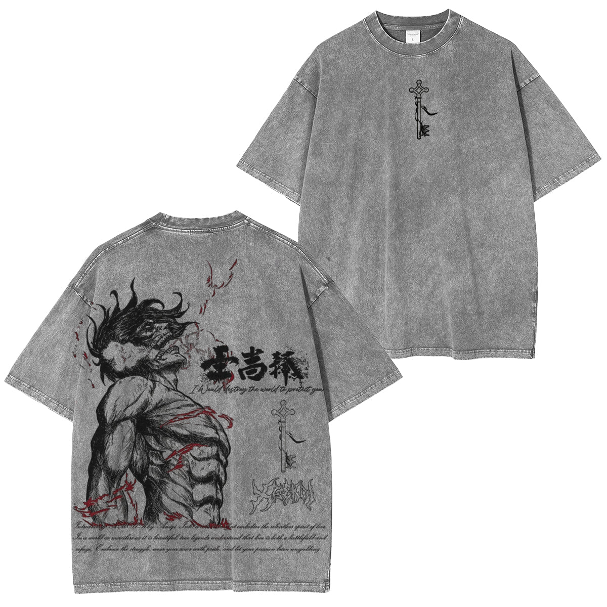 Attack on Titan, Eren Yeager, Vintage, gewaschenes Oversize-T-Shirt