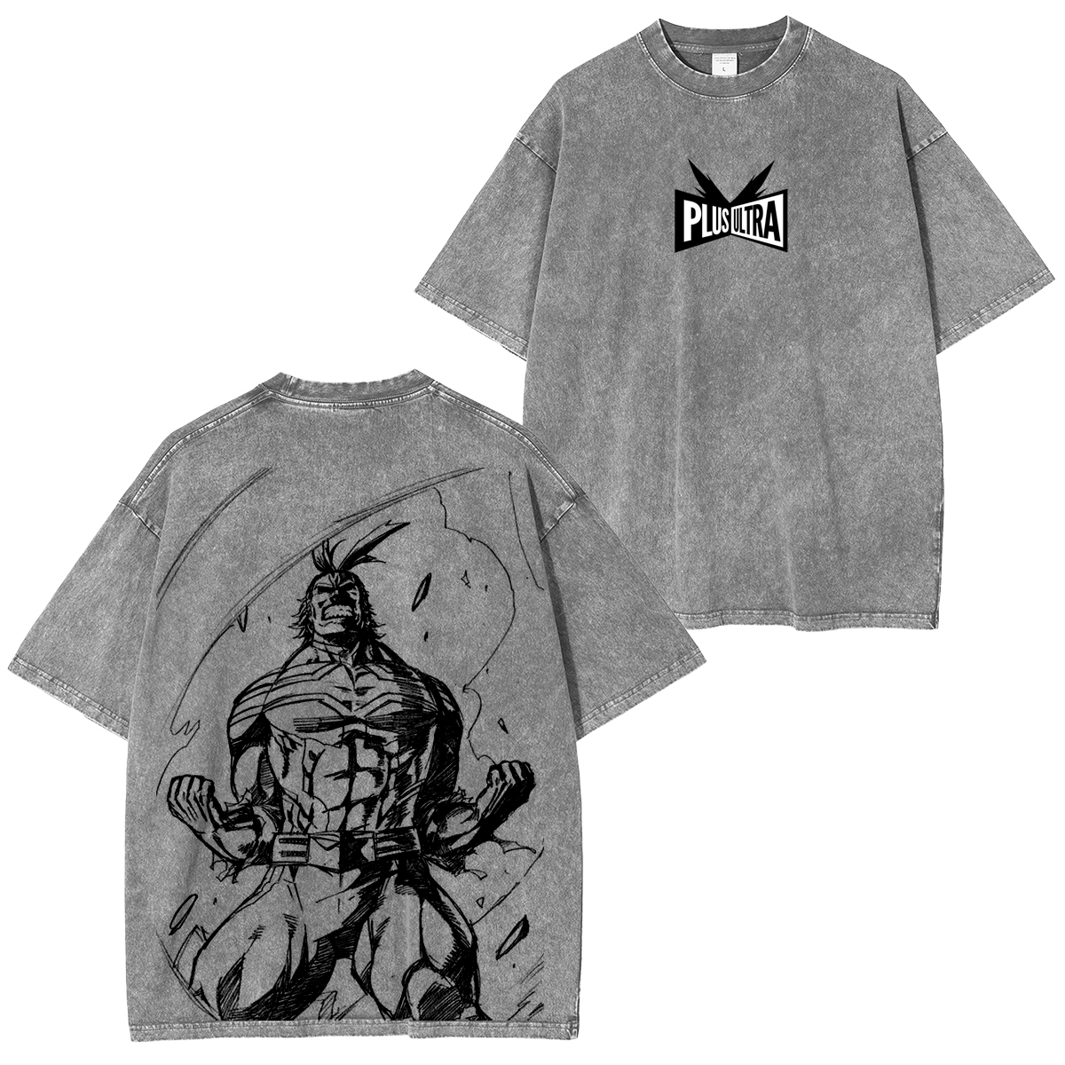My Hero Academia Doppeldruck Oversize Anime Manga Acid Washed Baumwoll-T-Shirt