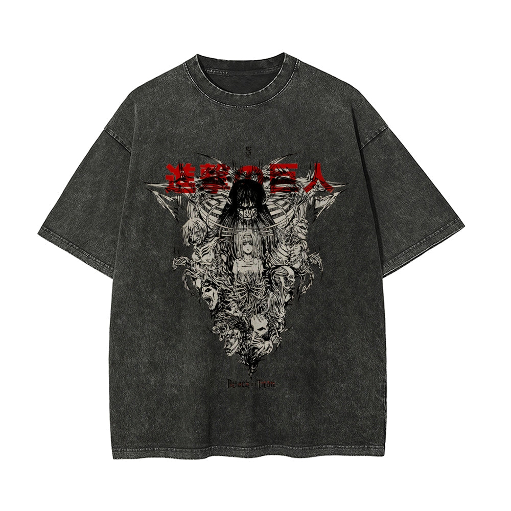 Anime Attack on Titan T-Shirt mit Vintage-Waschung Streetwear