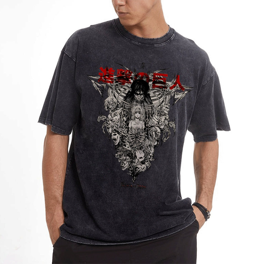 Anime Attack on Titan T-Shirt mit Vintage-Waschung Streetwear