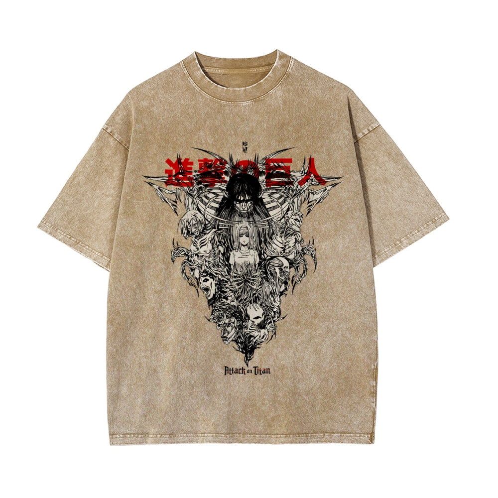 Anime Attack on Titan T-Shirt mit Vintage-Waschung Streetwear