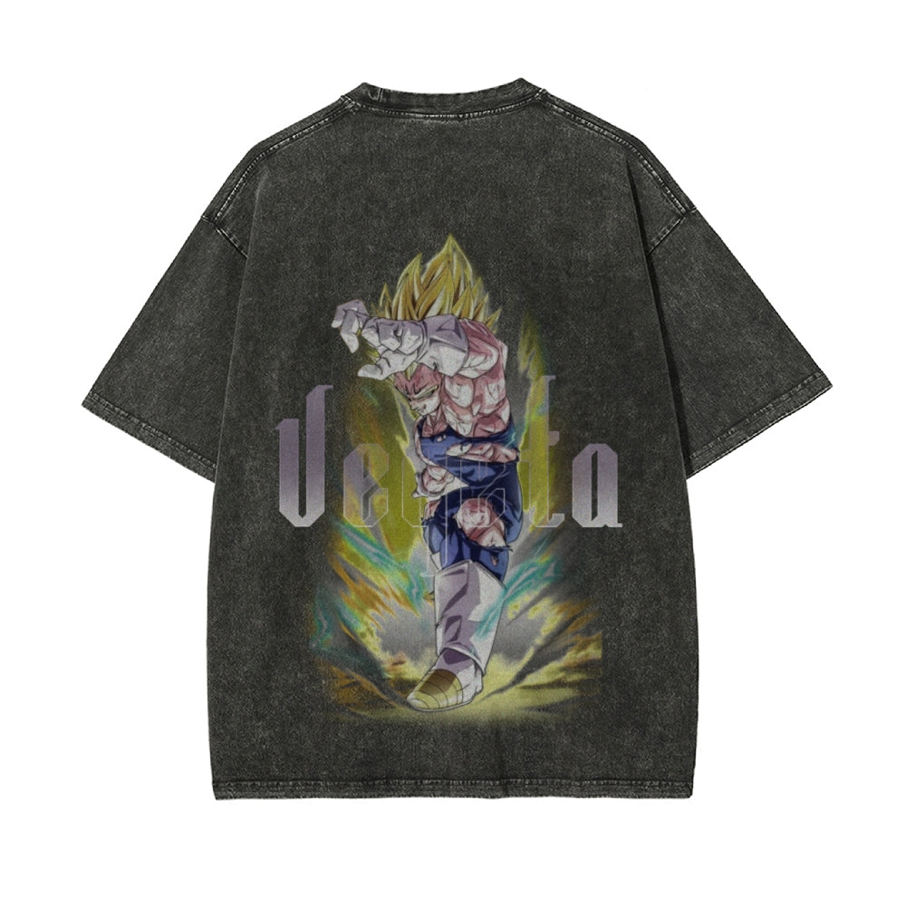 Dragon Ball Vegeta Oversize T-Shirt mit Vintage-Waschung – Anime Streetwear