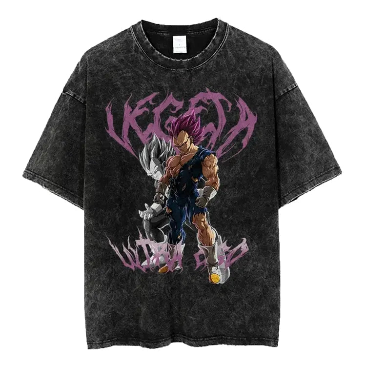 Dragon Ball Vegeta Oversize T-Shirt mit Vintage-Waschung – Anime Streetwear