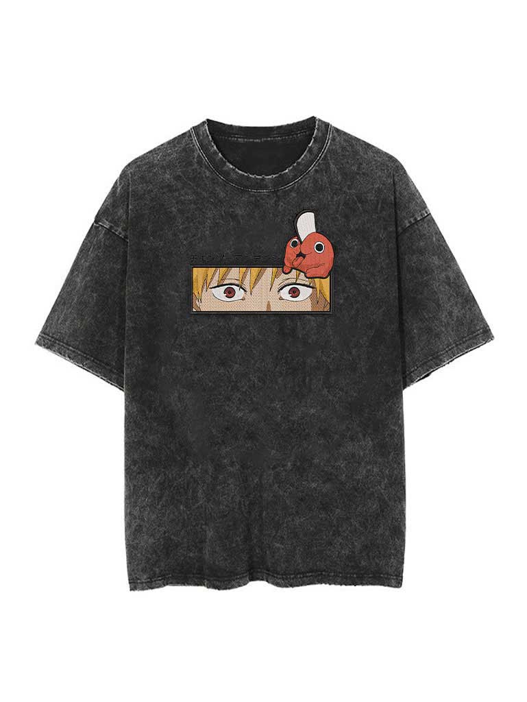 Denji x Pochita Stickerei-T-Shirt