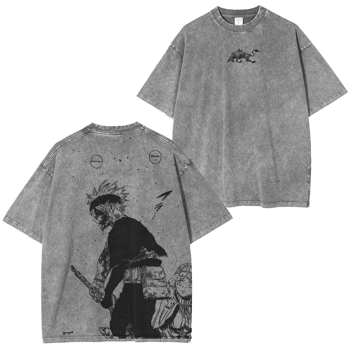 Asta x Black Bulls Black Clover Anime Doppeldruck Vintage Washed T-Shirt Unisex
