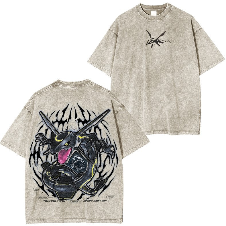 Rayquaza Vintage Oversize T-Shirt – Acid Washed Heavyweight Cotton Anime T-Shirt