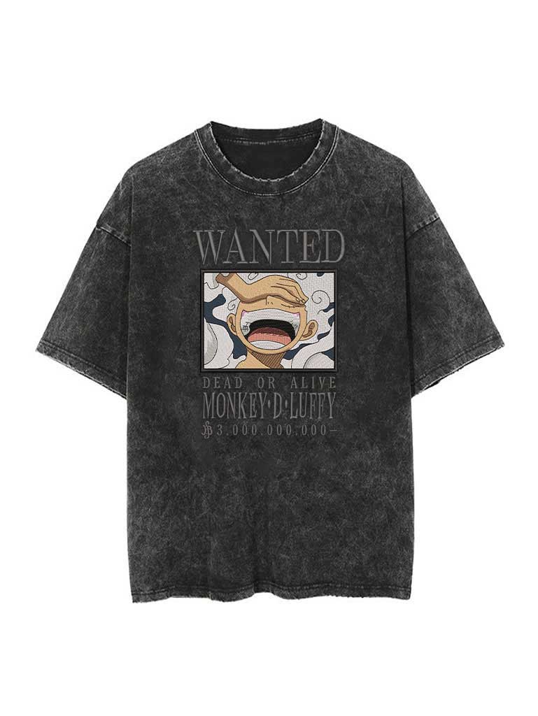Luffy Wanted Stickerei-T-Shirt