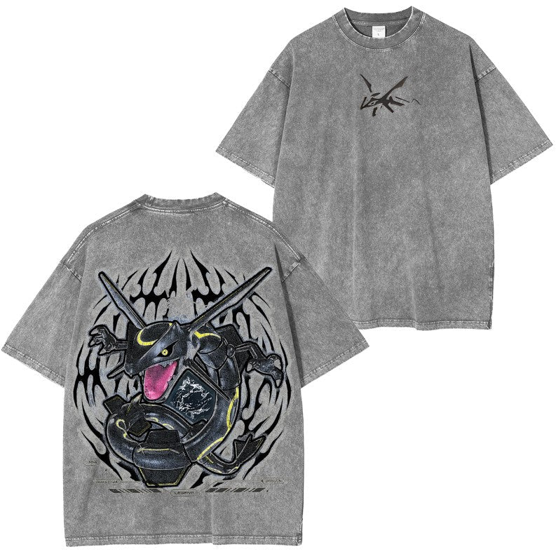 Rayquaza Vintage Oversize T-Shirt – Acid Washed Heavyweight Cotton Anime T-Shirt