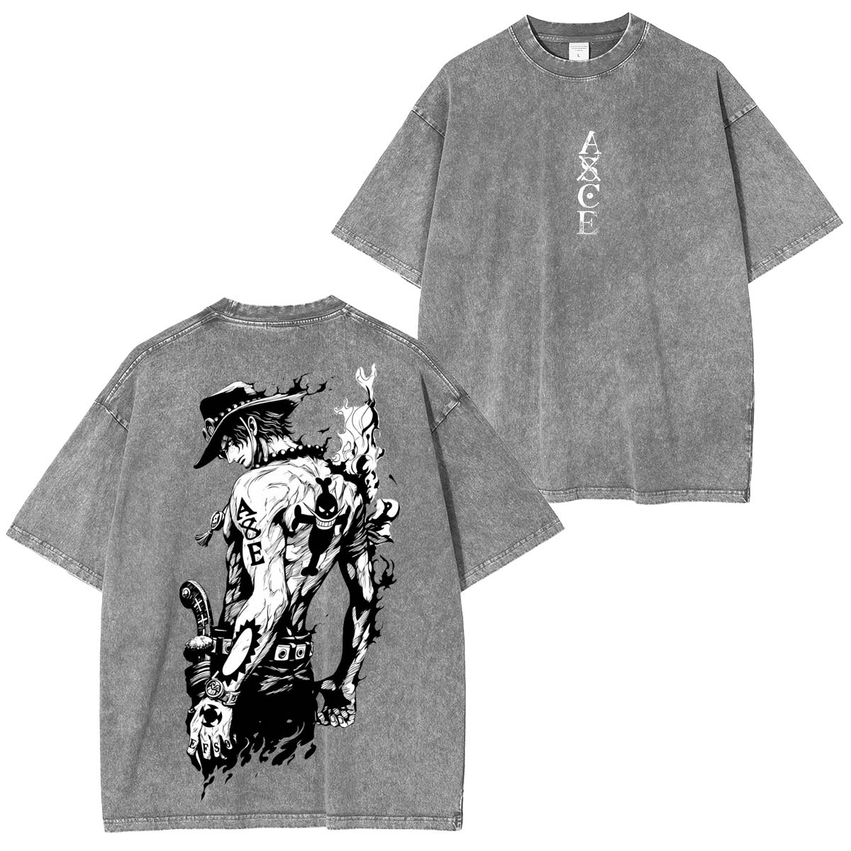 Portgas D. Ace One Piece Anime Doppeldruck Vintage Washed T-Shirt