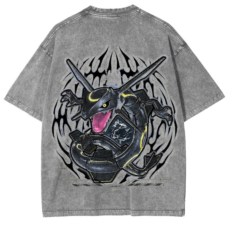 Rayquaza Vintage Oversize T-Shirt – Acid Washed Heavyweight Cotton Anime T-Shirt