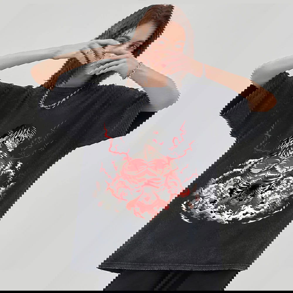 Anime Attack on Titan T-Shirt mit Vintage-Waschung Streetwear